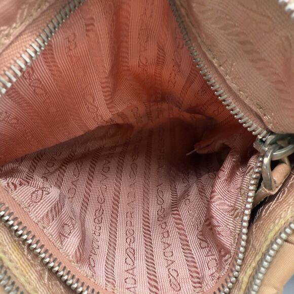Prada Nylon Floral Applique Shoulder Bag Pink Beige Made in Italy - Picture 13 of 16
